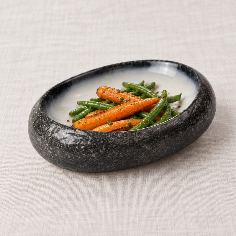 BK-3056 oval bowl with a small vegetable serving