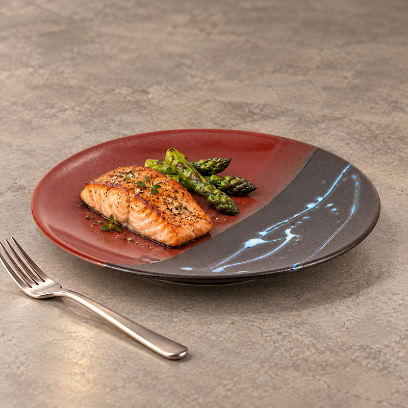 BN292-B round plate with salmon and asparagus