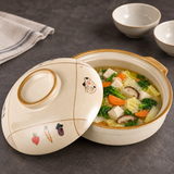 CD9-2 vegetable-pattern ceramic donabe with tofu and vegetables
