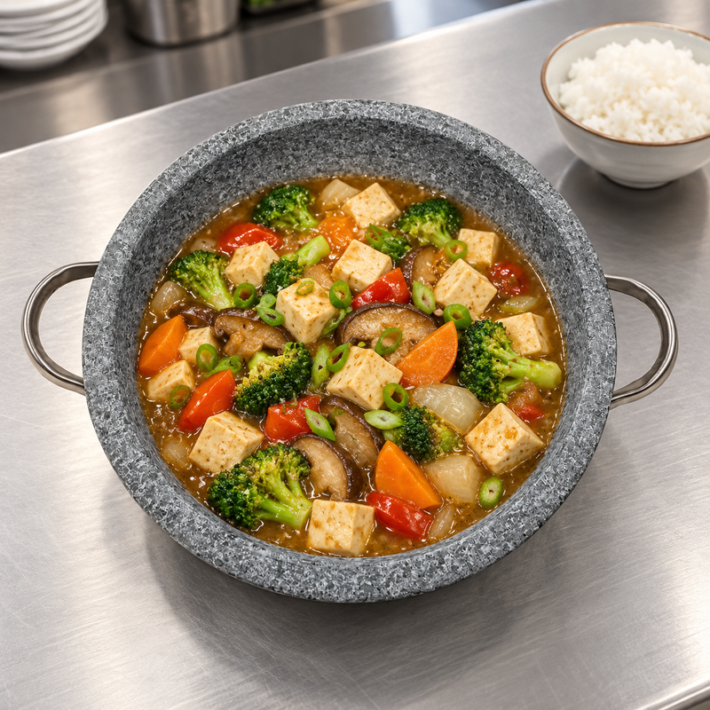 DH-STPD22 gray stone casserole with a finished tofu and vegetable stew