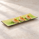 D2145-E green wave-pattern ceramic plate styled with three dumplings