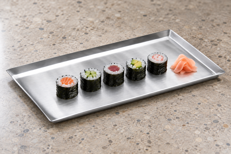 DDSI-102S stainless steel tray with five small maki and ginger