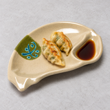 Melamine Half Moon 2-Compartment Plate 8-1/2", Green. Serving suggestion.