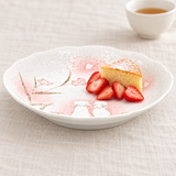 E510-D Puppies ceramic plate with sponge cake and strawberries beside a teacup