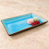 FB255 turquoise rectangular plate with mochi and raspberries