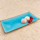 FB281 turquoise ridged platter with mochi and raspberries