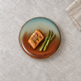 BK-0202 Fire Earth porcelain round with fish and asparagus