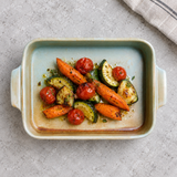 BK-2064 Fire Earth porcelain rectangular with handles with vegetables