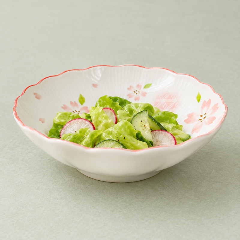 6½ in Pink Blossom Ceramic Shallow Bowl — FK567-HH