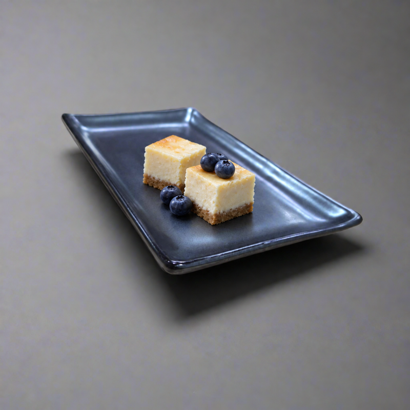 G5948-TK black porcelain plate with cheesecake and blueberries