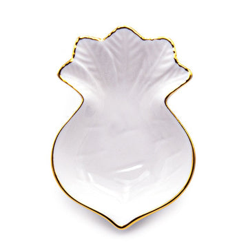 4¾″ × 3.3″ White & Gold Ceramic Radish-Shaped Bowl, Overhead view