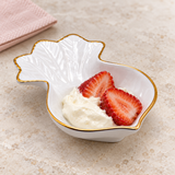 4¾″ × 3.3″ White & Gold Ceramic Radish-Shaped Bowl, Styled view