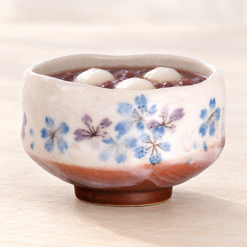 3¾ in Blue Blossom Ceramic Matcha Bowl, 8 oz — H537-3