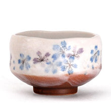 3.75" D x 2.5" H Ceramic Matcha Bowl (H537-3), Low-angle blue-lavender blossom bowl