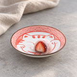 Red Lucky Cat small dish with strawberry mochi