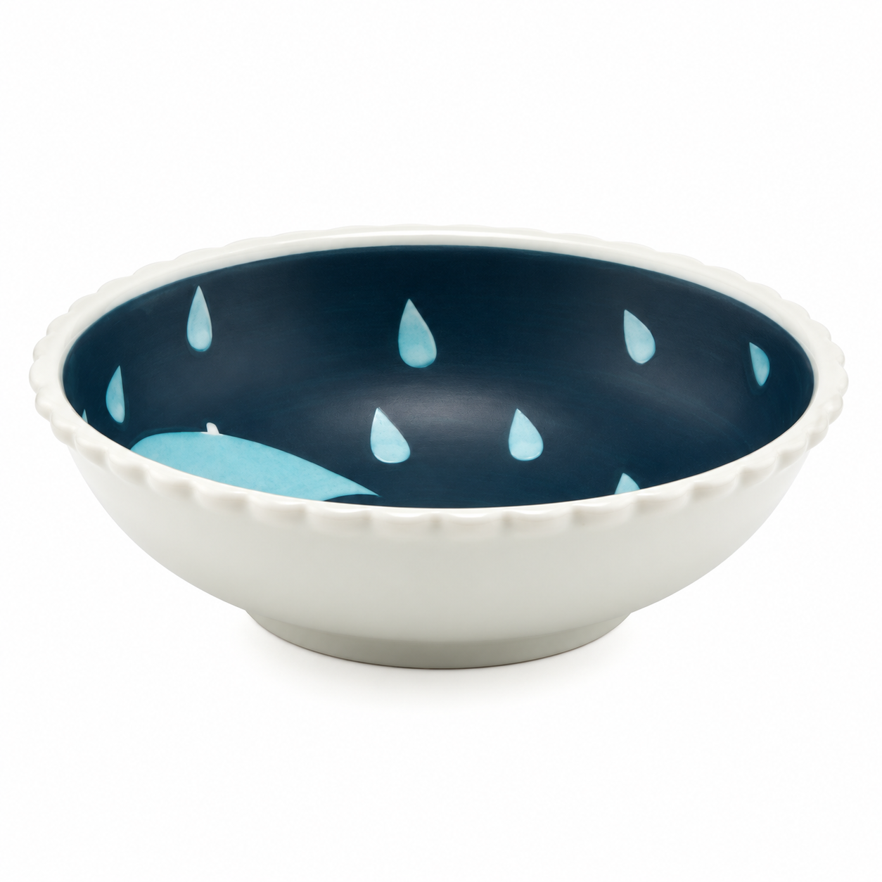 6¼″ Ceramic Bowl — 16 fl. oz., Angled scalloped cat-and-rain bowl