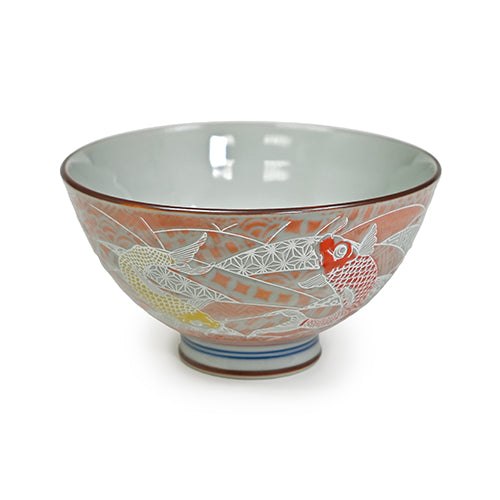 4½″ Red Koi Fish Ceramic Rice Bowl — 10 fl. oz., Angled koi bowl