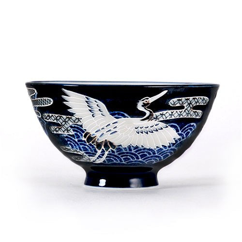 4½″ Navy Crane-Pattern Rice Bowl — 9 fl. oz., Angled empty product product view