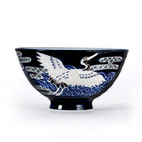 4½″ Navy Crane-Pattern Rice Bowl — 9 fl. oz., Angled empty product product view