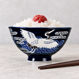 4½″ Navy Crane-Pattern Rice Bowl — 9 fl. oz., Rice and umeboshi service