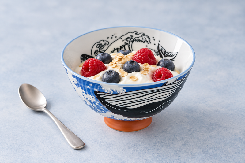 4½ in Whale & Wave Ceramic Rice Bowl, 10 oz — HK54-WH