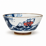 Ceramic Rice Bowl — 14 fl. oz., Low angled cat-and-wave product view