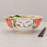 7½″ Red Cat-Pattern Ceramic Bowl — 34 fl. oz., Noodle service