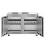 Hoshizaki EUR48A official open-door view showing the two-section interior, shelves and casters