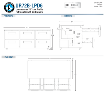 Hoshizaki UR72B-LPD6 original manufacturer front, side and plan dimension drawings