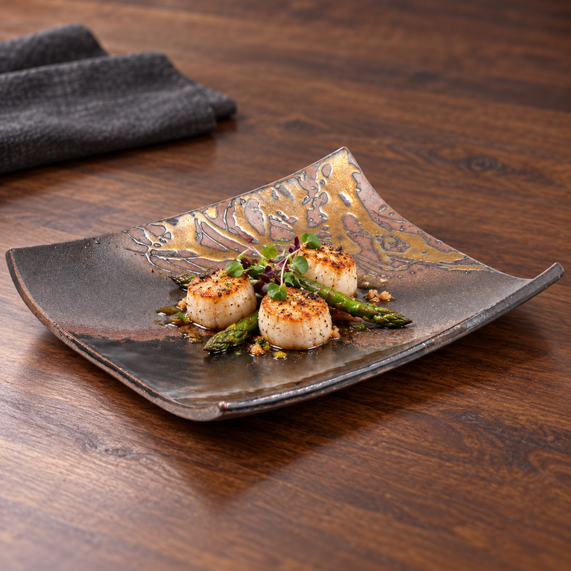 IM214-TG rectangular plate with scallops and asparagus