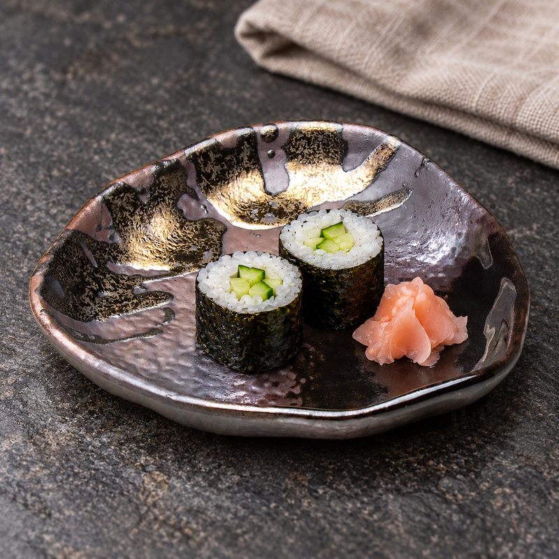 IM363-TG triangular side plate with cucumber sushi rolls