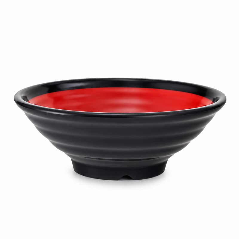 22 oz Black and Red Ribbed Melamine Bowl
