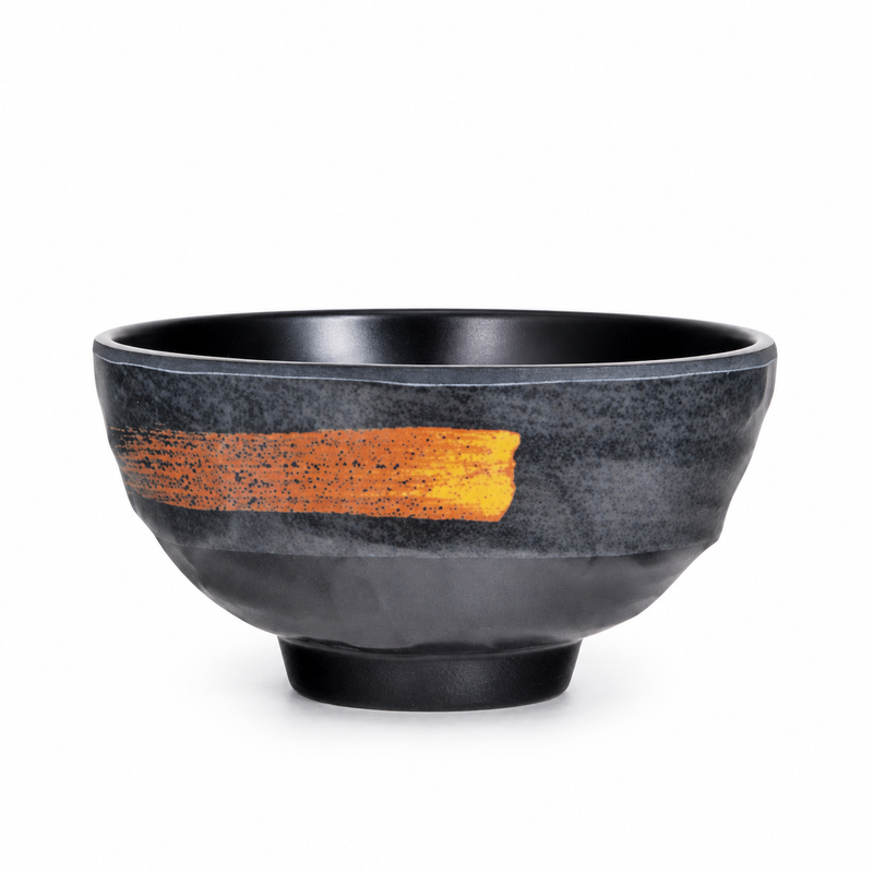 Dark Melamine Rice Bowl with Warm Accents, 10 oz