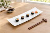 White J6666 porcelain platter with four compact maki rolls