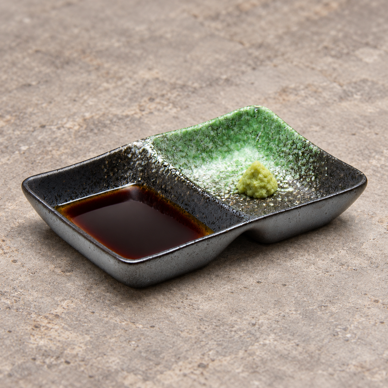 JX152-M black and green porcelain with soy sauce and a little wasabi