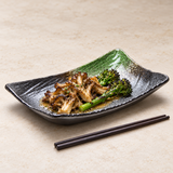 10.5"X6.5"X1.5"H Rectangular Porcelain Plate Deep, Black/Green. Alternative serving suggestion.