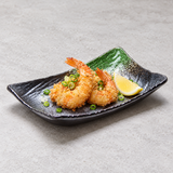 10.5"X6.5"X1.5"H Rectangular Porcelain Plate Deep, Black/Green. Serving suggestion.