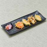 12.25"X4.75" Rectangular Porcelain Plate W/Divider, Matte Black. Alternative serving suggestion.