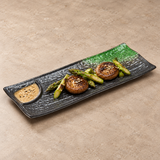 12.25"X4.75" Rectangular Porcelain Plate W/Divider, Black/Green. Alternative serving suggestion.