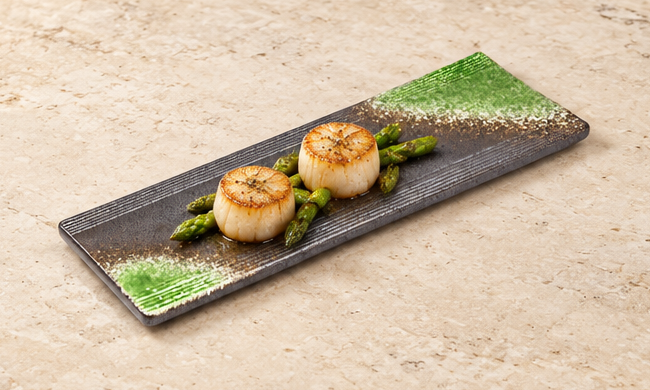 15"X5" Rectangular Porcelain Platter, Black/Green. food-service context.