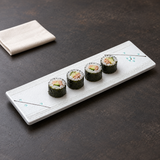 15"X5" Rectangular Porcelain Platter, White. Serving suggestion.