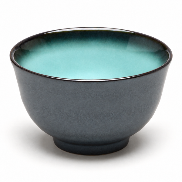 4¼″ Blue & Black Porcelain Rice Bowl — 2½″ High