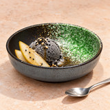 5.5"Dx1.75"H Porcelain Bowl, Black/Green, Styled view