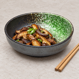 5.5"Dx1.75"H Porcelain Bowl, Black/Green, Serving example