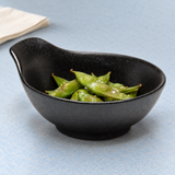 5"Dx1.5"H Porcelain Tempura Sauce Bowl W/Handle, Matte Black, Edamame side dish