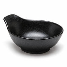 5"Dx1.5"H Porcelain Tempura Sauce Bowl W/Handle, Matte Black, Angled empty product view
