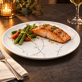K210-WP ceramic plate with grilled salmon and vegetables