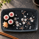 Sakura rectangular plate with three small sushi rolls
