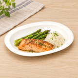 K389-1 white oval plate with salmon and vegetables
