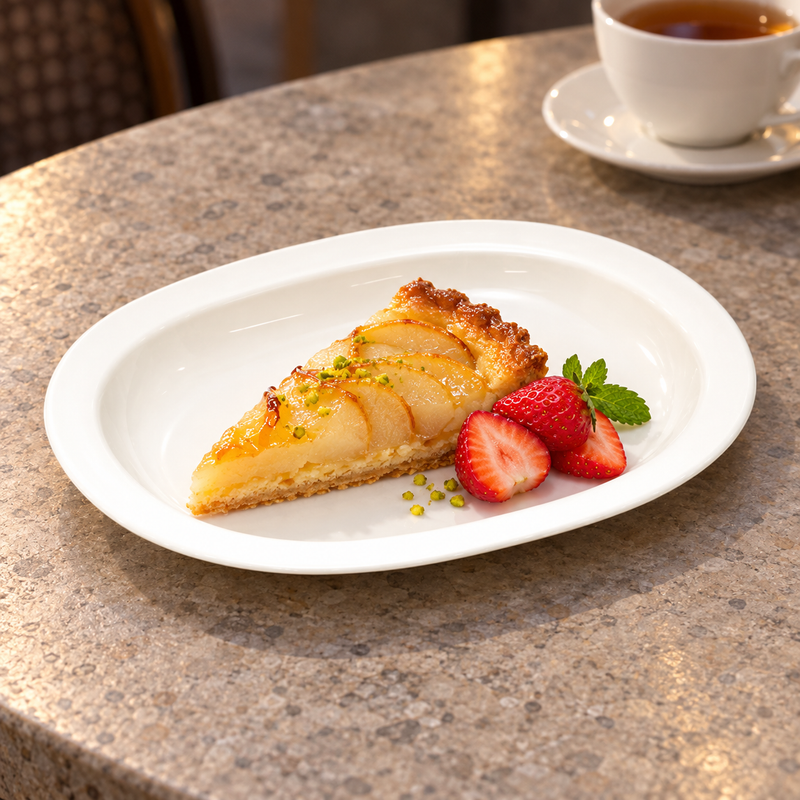 K389-1 plastic plate in a dessert setting
